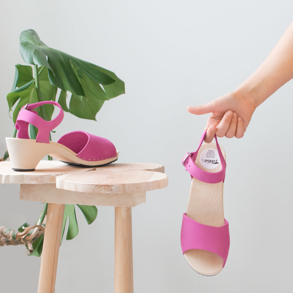 Wooden sandal Paula, magnolia (nubuck)