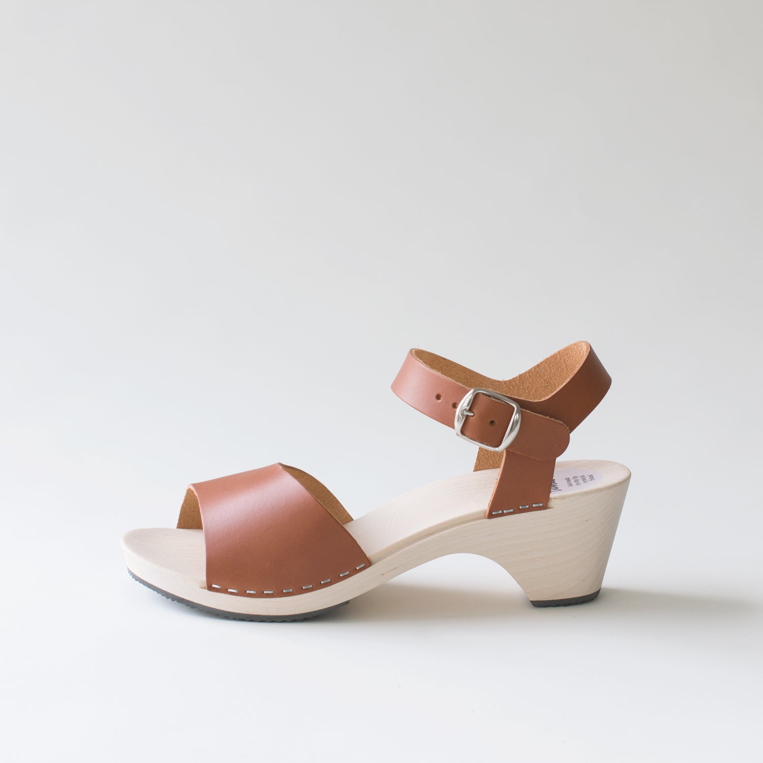 Wooden sandal Paula, cognac (vegetable-tanned)