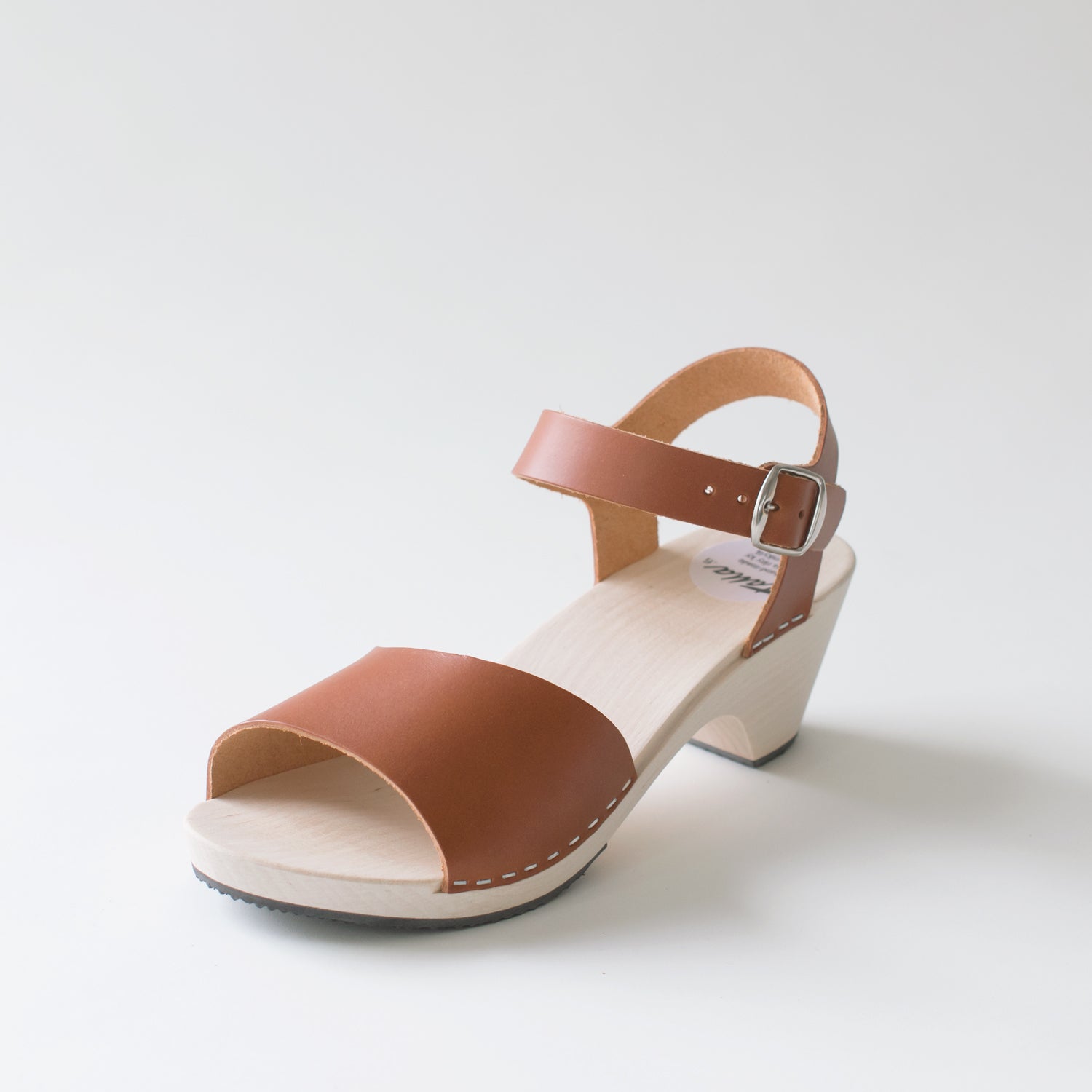Wooden sandal Paula, cognac (vegetable-tanned)