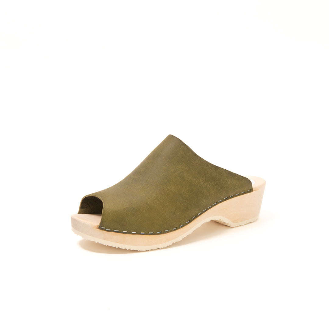 Clogs Elsa, vintage moss (vegetable-tanned)