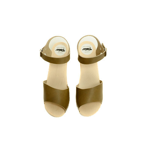 Wooden sandal Paula, olive (vegetable-tanned)